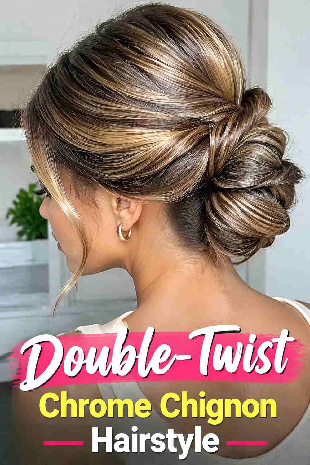 9. Double Twist Chrome Chignon Hairstyle