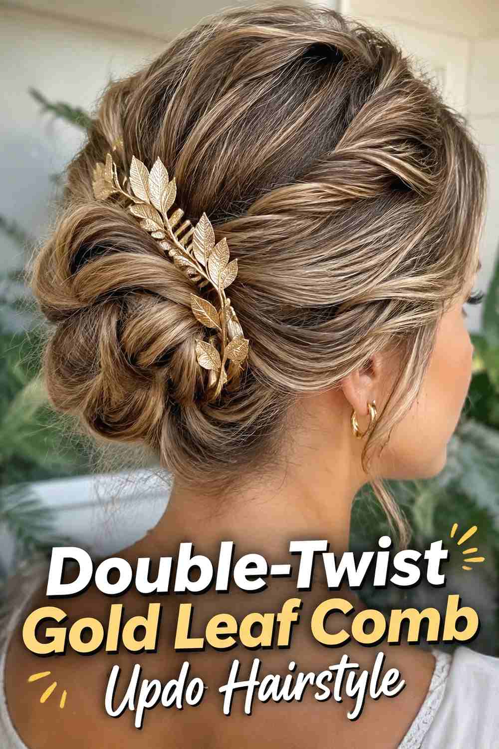 8. Double Twist Gold Leaf Comb Updo Hairstyle
