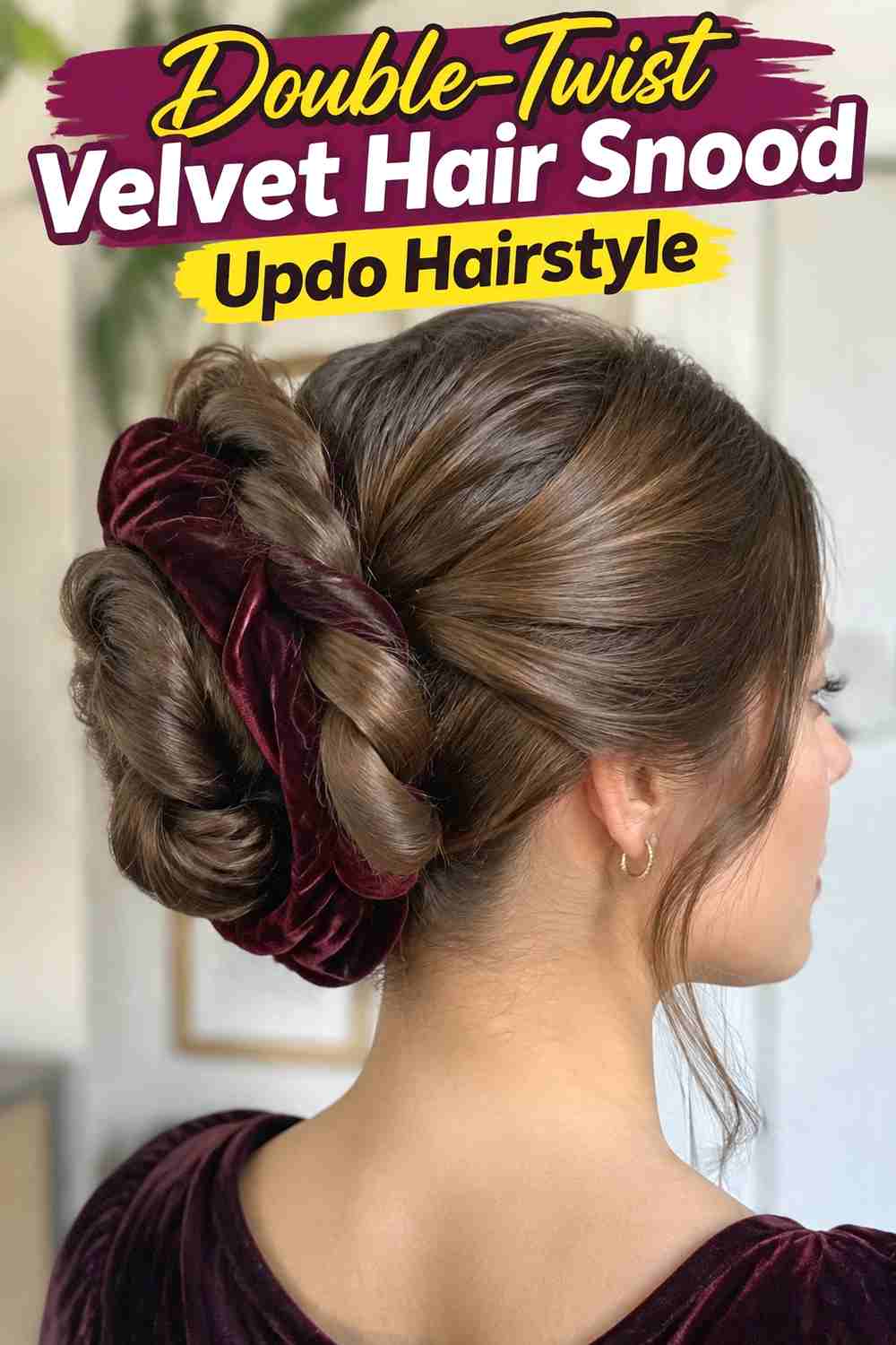 11. Double Twist Velvet Hair Snood Updo Hairstyle
