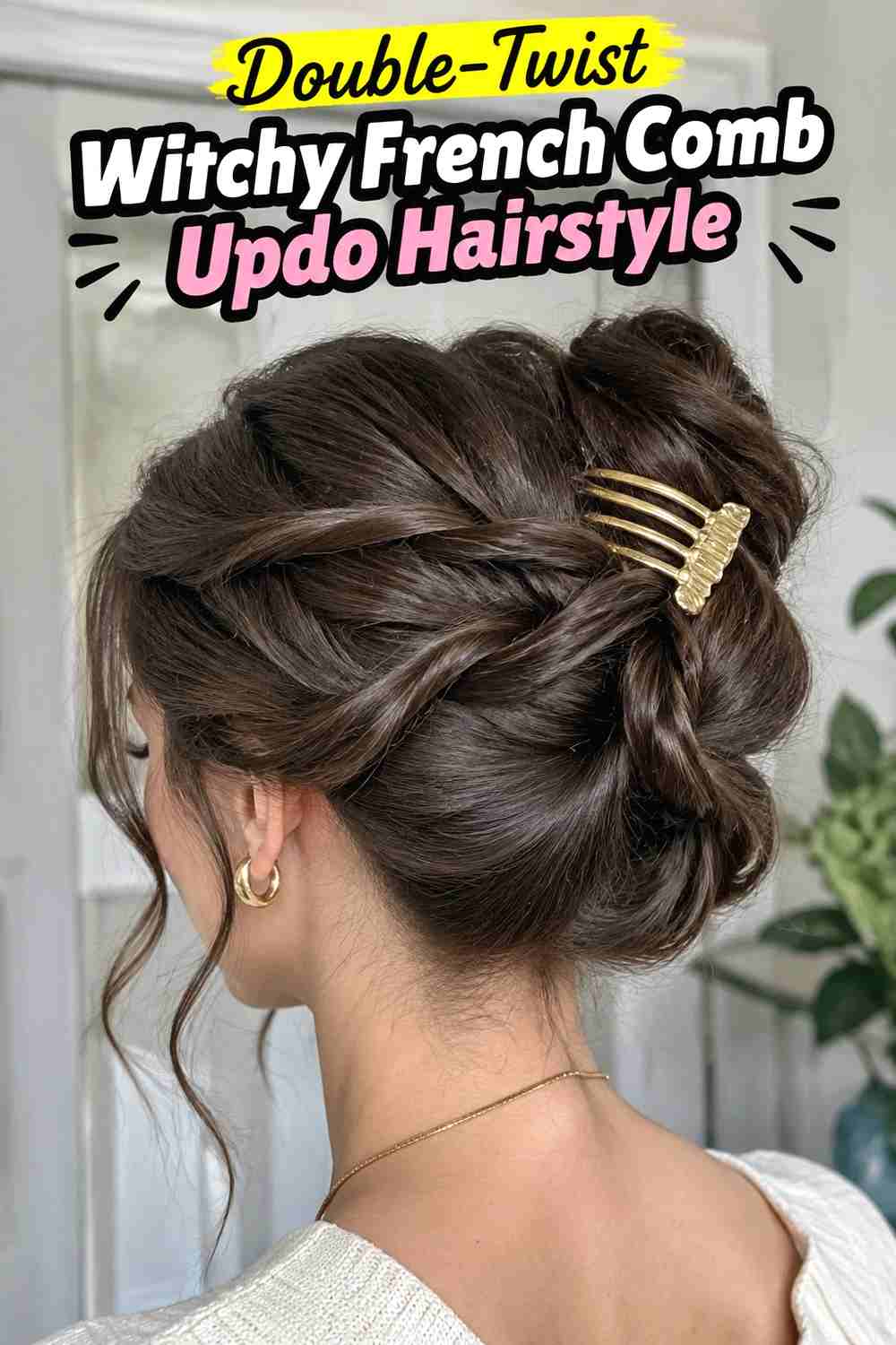 6. Double Twist Witchy French Comb Updo Hairstyle