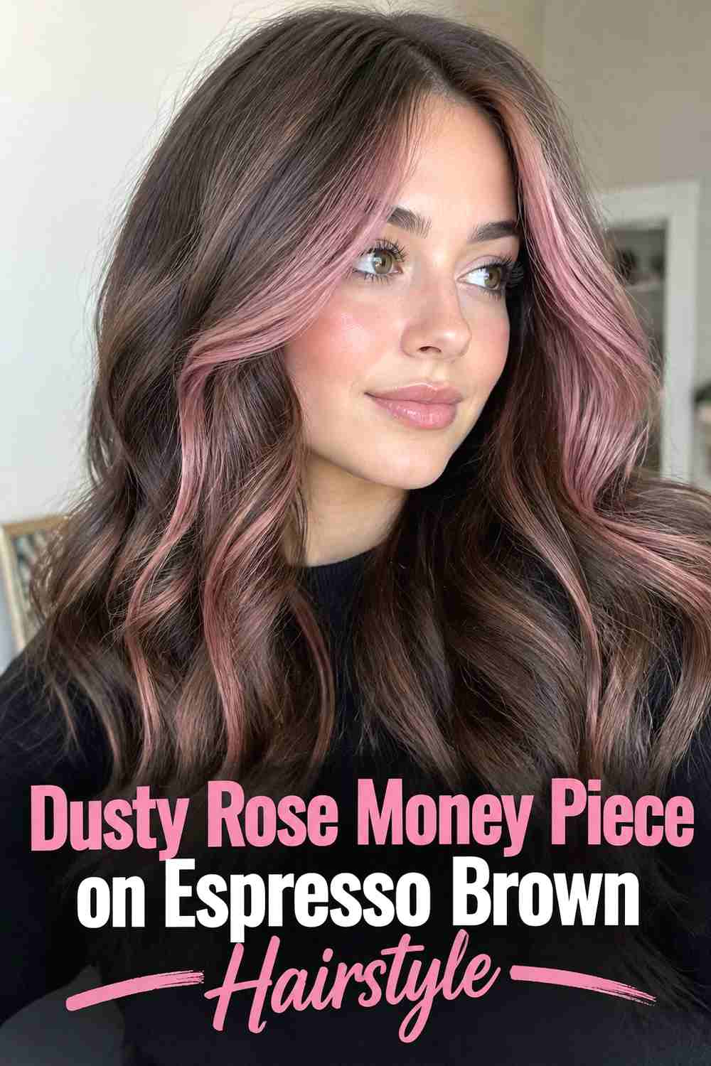 6. Dusty Rose Money Piece On Espresso Brown Hairstyle
