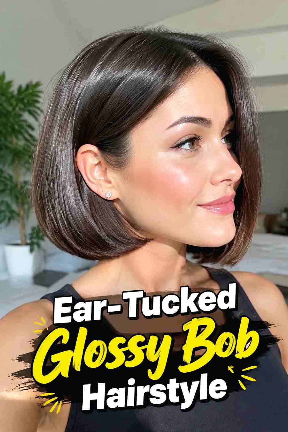 4. Ear Tucked Glossy Bob Hairstyle