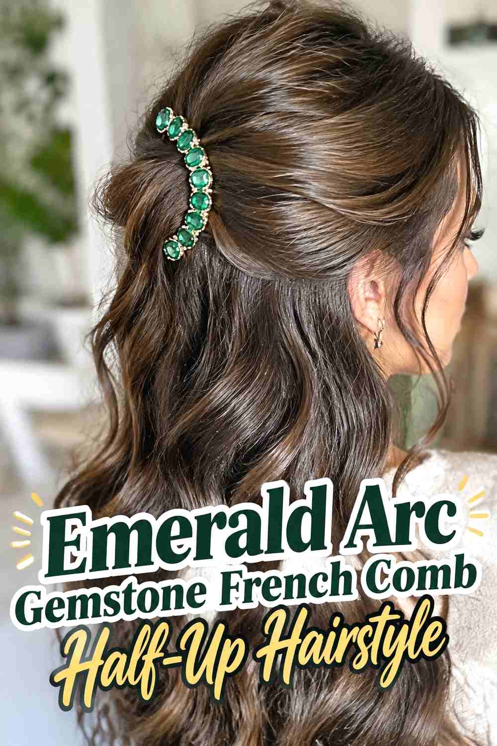 1. Emerald Arc Gemstone French Comb Half Up Hairstyle