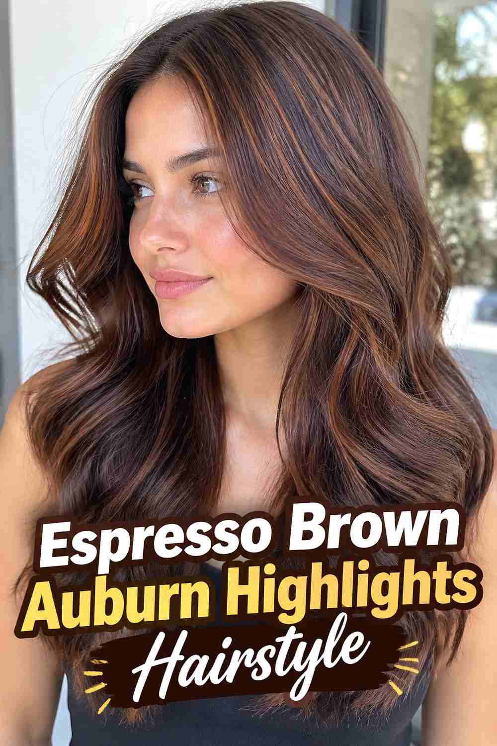 4. Espresso Brown Auburn Highlights Hairstyle