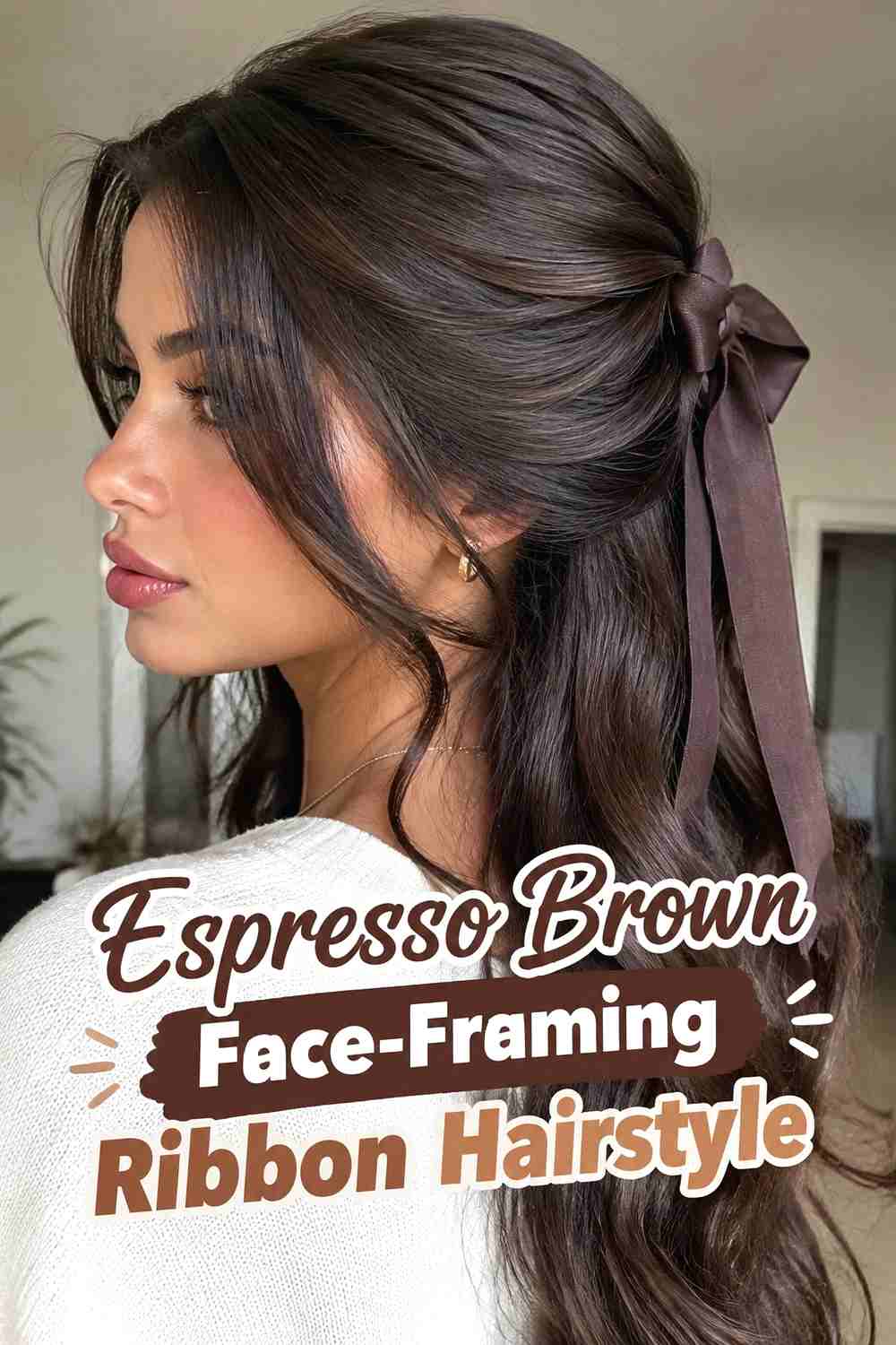 2. Espresso Brown Face Framing Ribbon Hairstyle