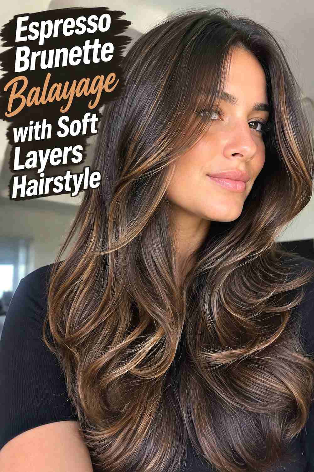 6. Espresso Brunette Balayage With Soft Layers Hairstyle
