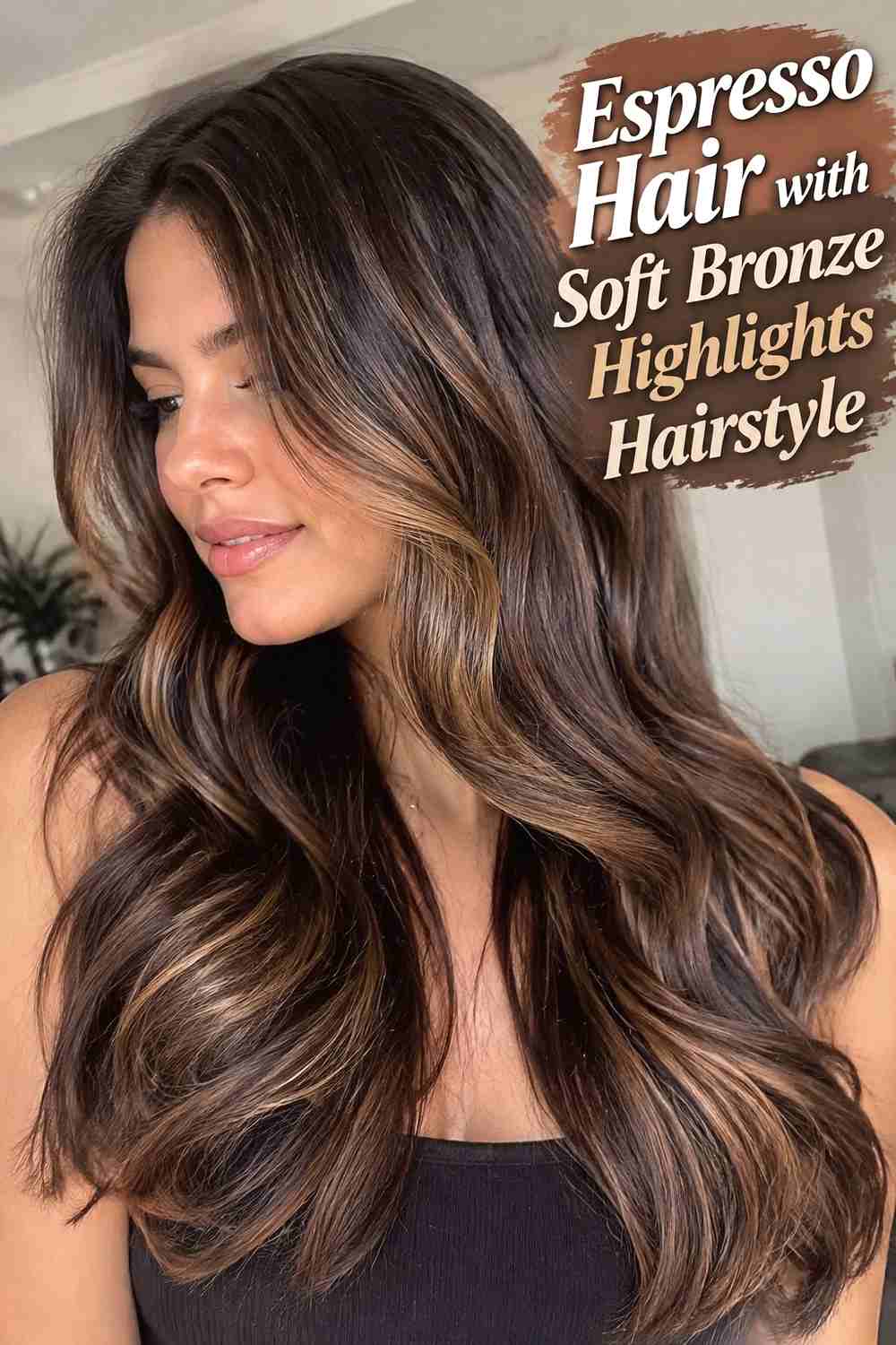 9. Espresso Hair With Soft Bronze Highlights Hairstyle