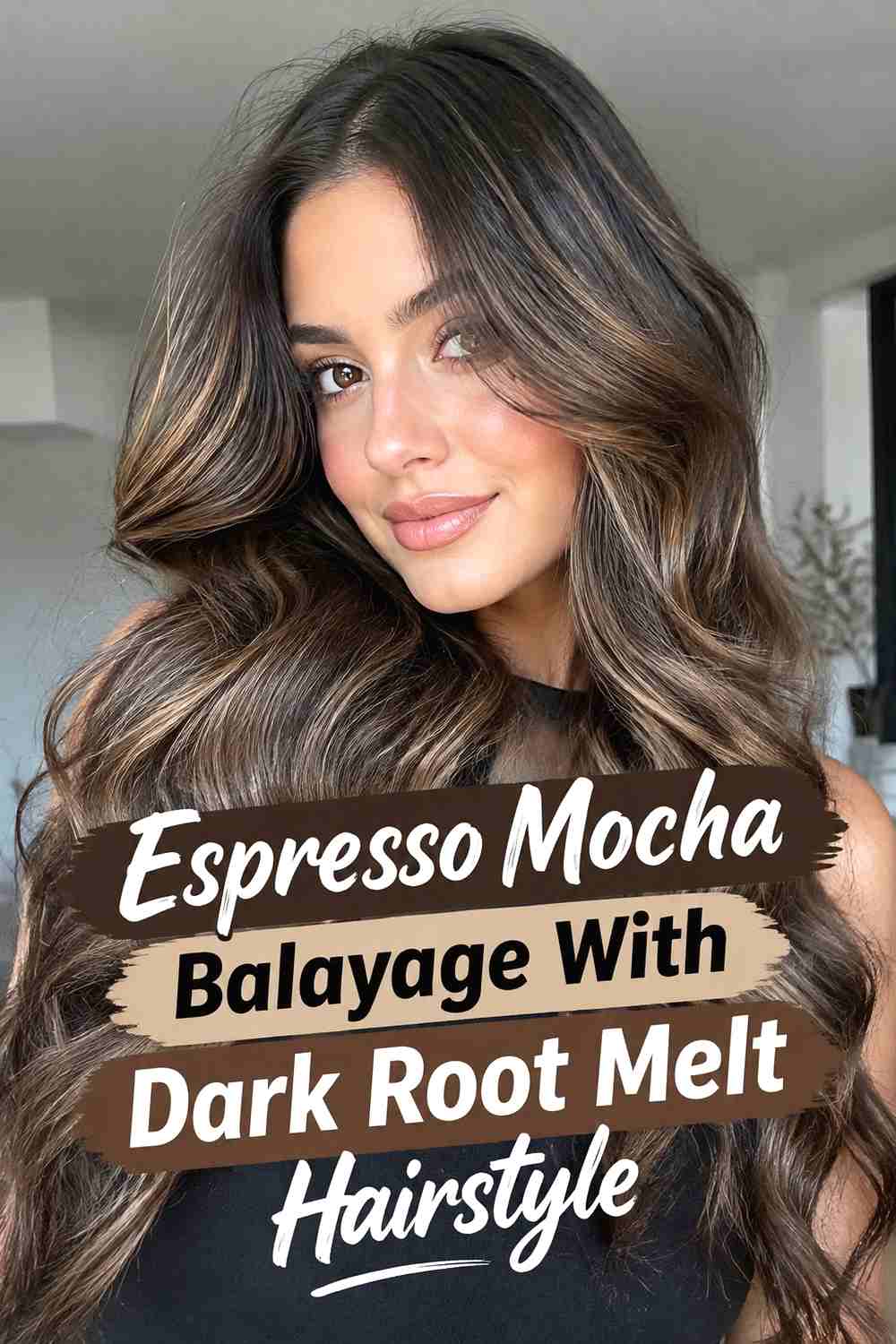 11. Espresso Mocha Balayage With Dark Root Melt Hairstyle