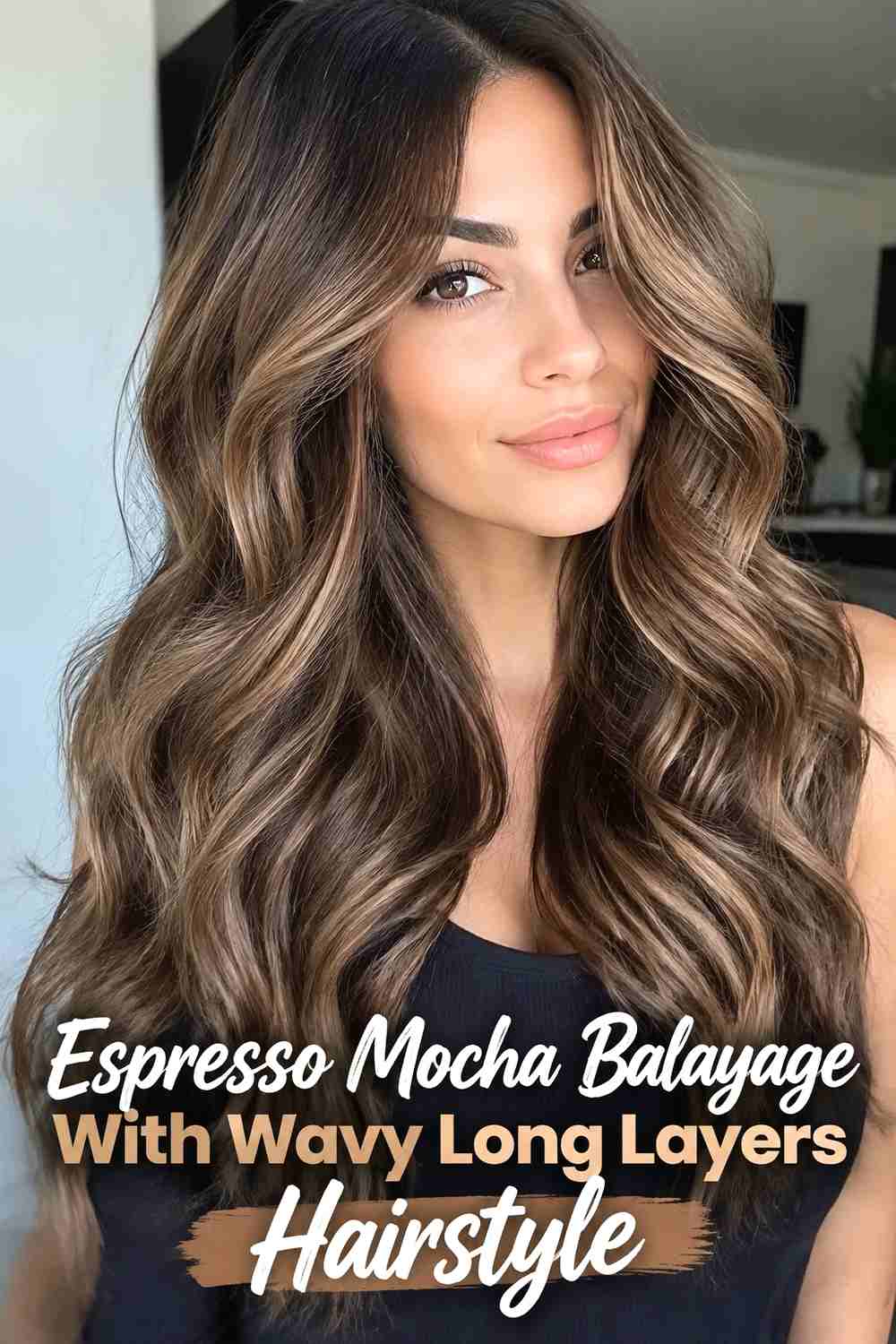 9. Espresso Mocha Balayage With Wavy Long Layers Hairstyle