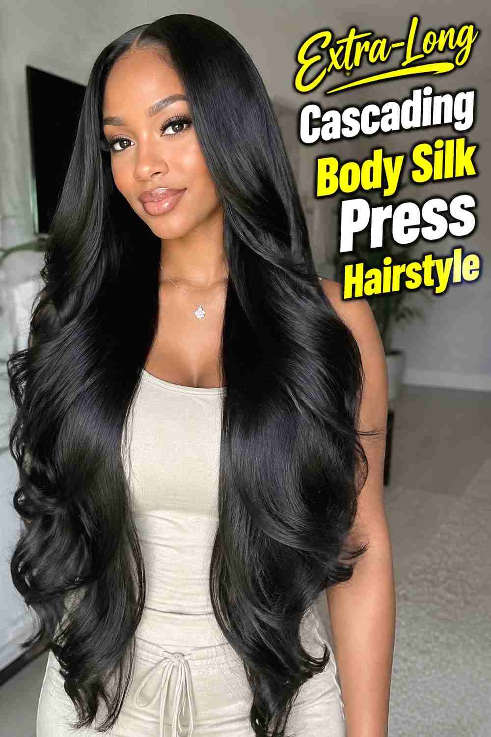 12. Extra Long Cascading Body Silk Press Hairstyle