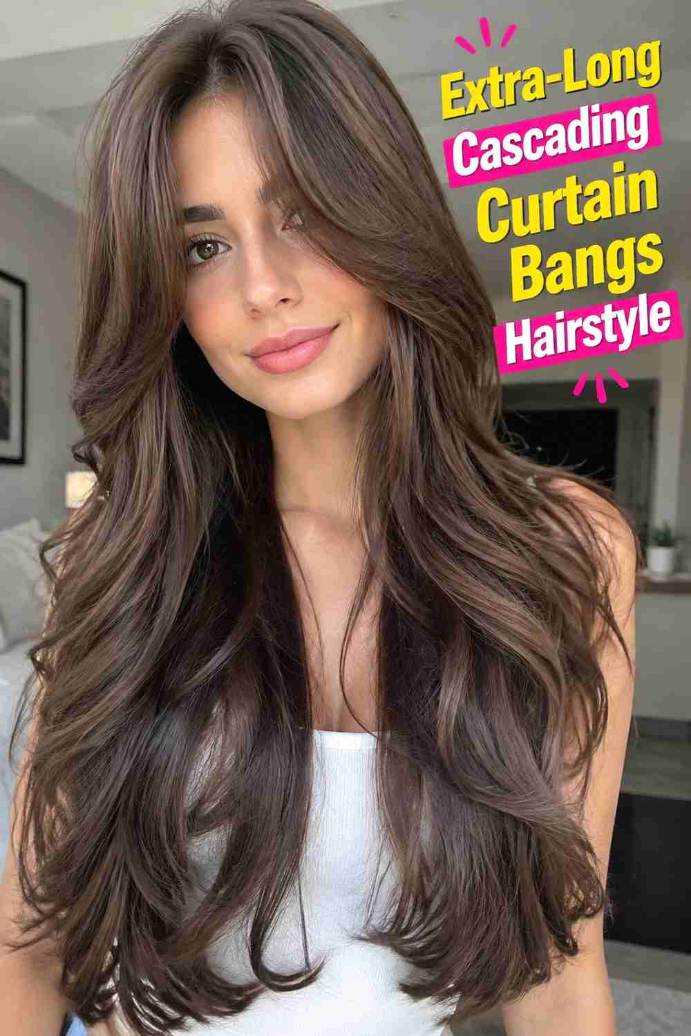 16. Extra Long Cascading Curtain Bangs Hairstyle