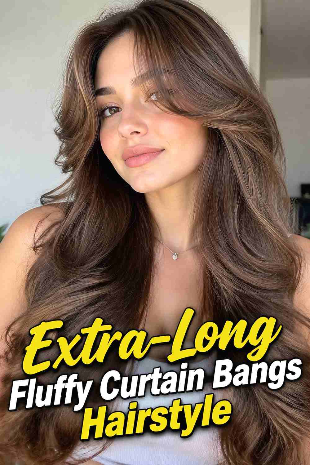 13. Extra Long Fluffy Curtain Bangs Hairstyle