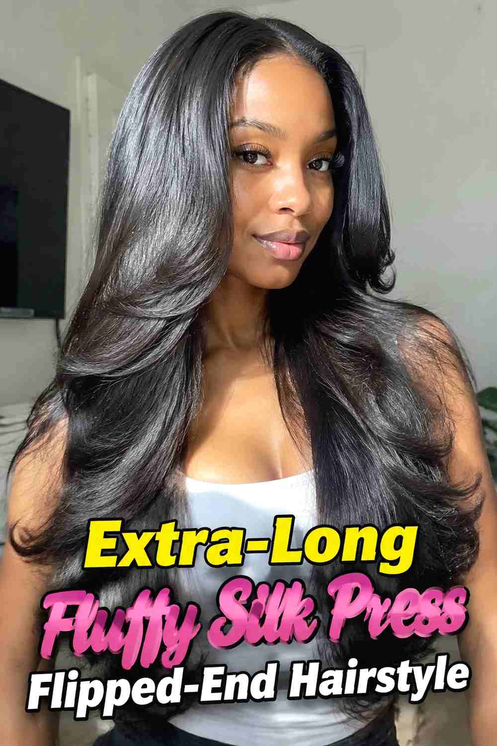 14. Extra Long Fluffy Silk Press Flipped End Hairstyle