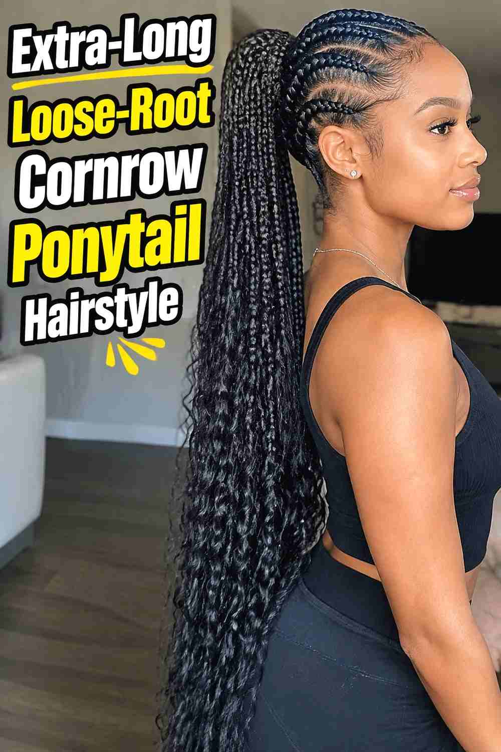 18. Extra Long Loose Root Cornrow Ponytail Hairstyle