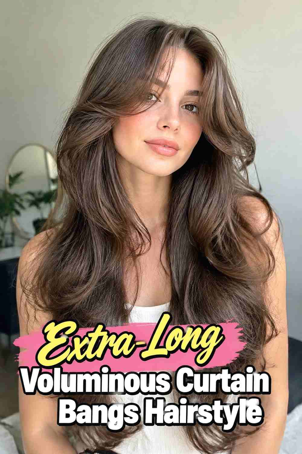 17. Extra Long Voluminous Curtain Bangs Hairstyle