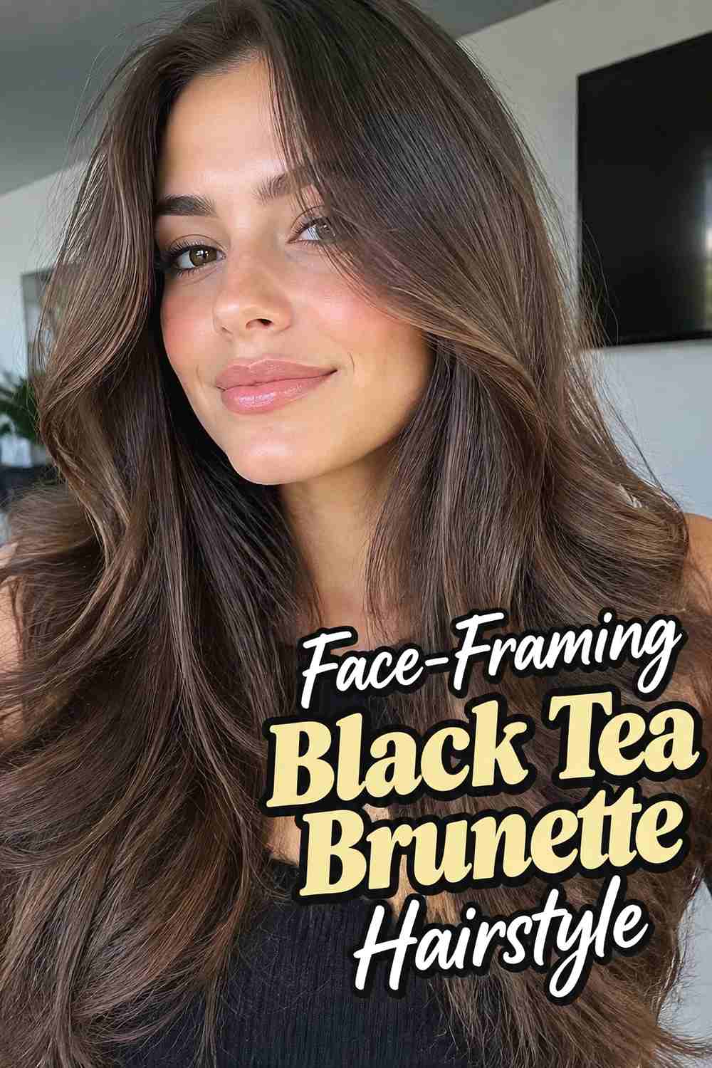12. Face Framing Black Tea Brunette Hairstyle