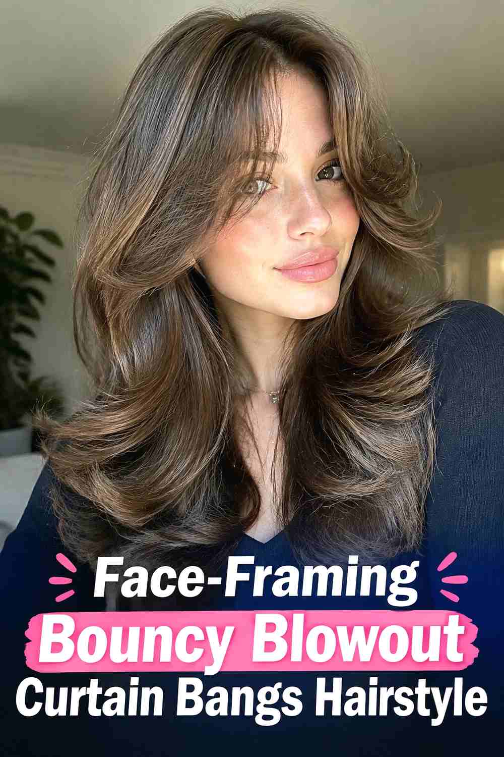 9. Face Framing Bouncy Blowout Curtain Bangs Hairstyle