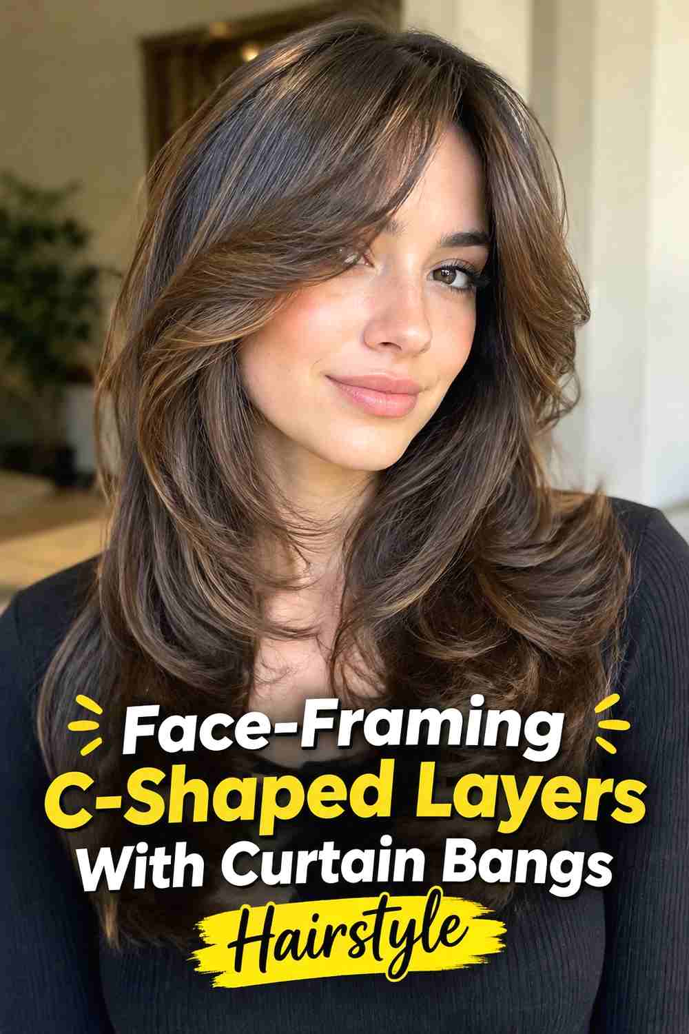 7. Face Framing C Shaped Layers With Curtain Bangs Hairstyle