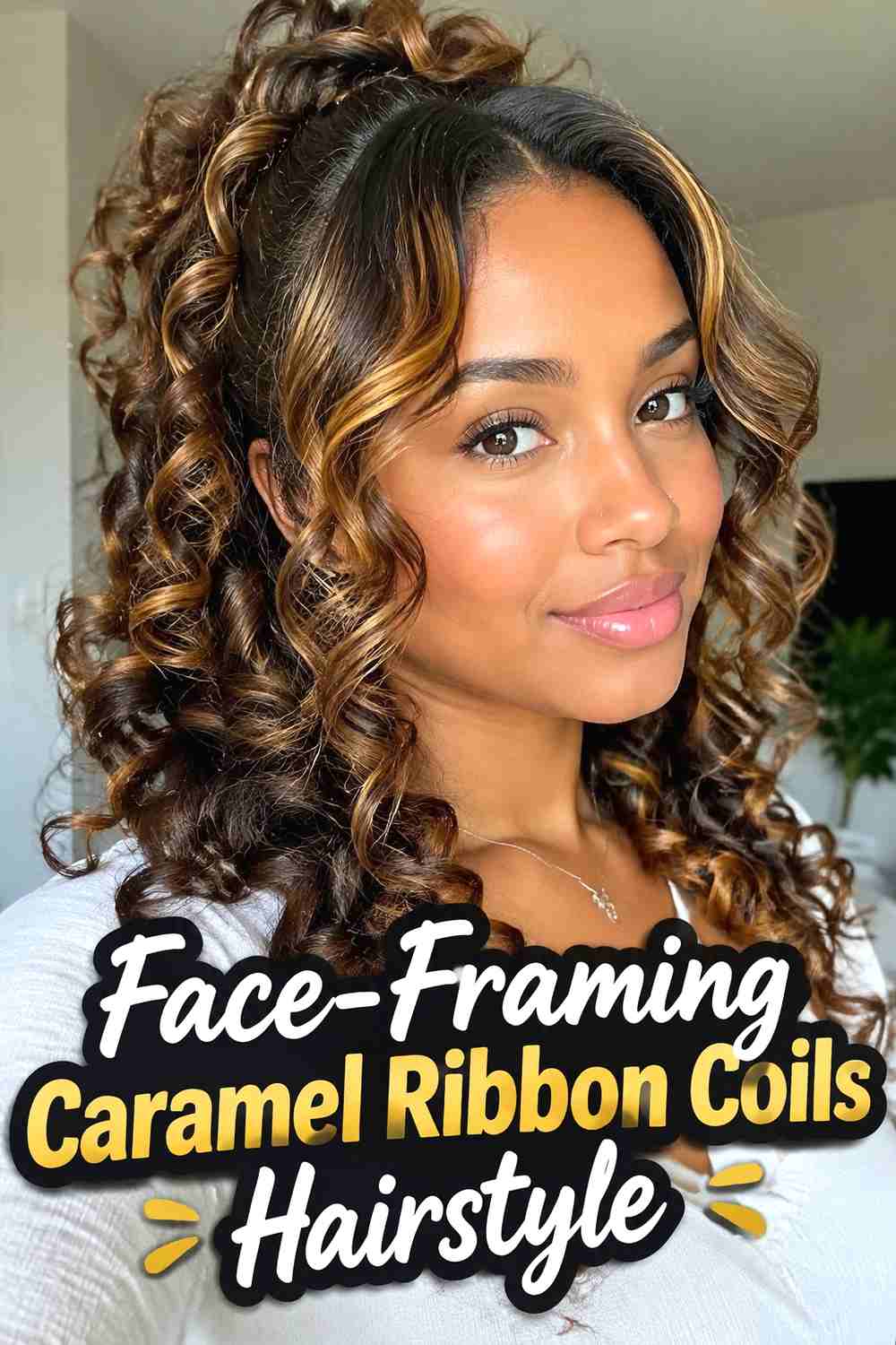 1. Face Framing Caramel Ribbon Coils Hairstyle