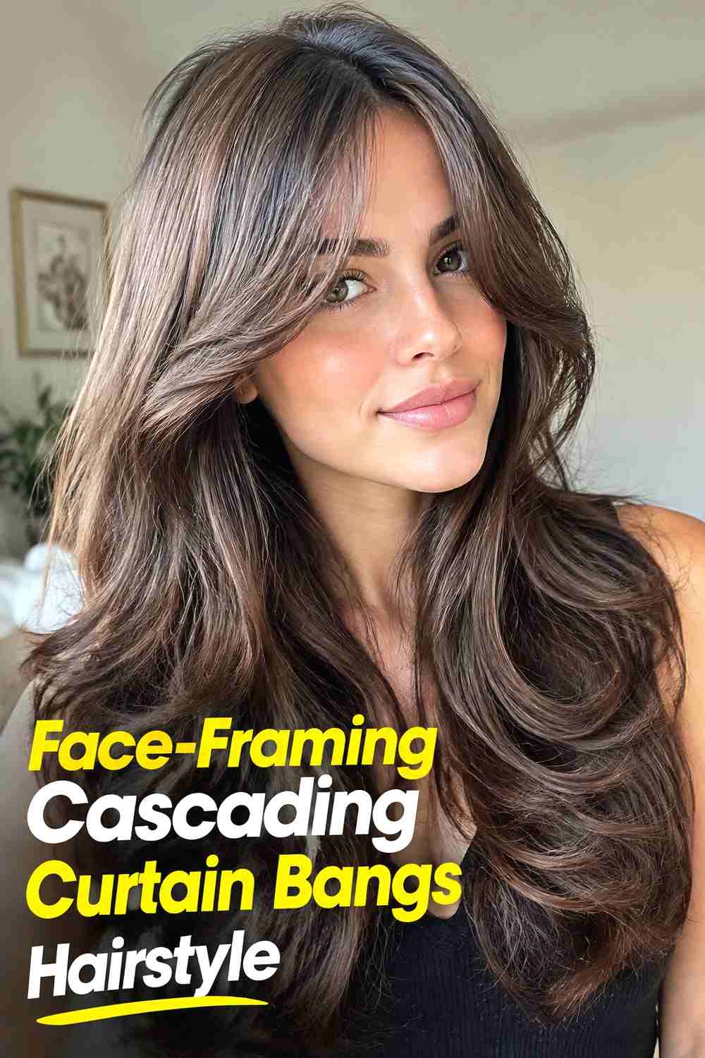 9. Face Framing Cascading Curtain Bangs Hairstyle
