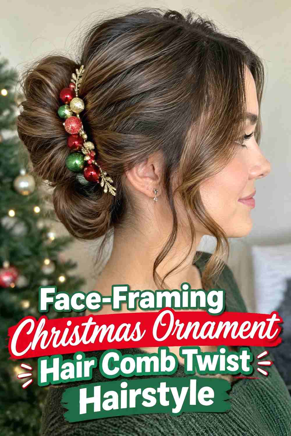 13. Face Framing Christmas Ornament Hair Comb Twist Hairstyle