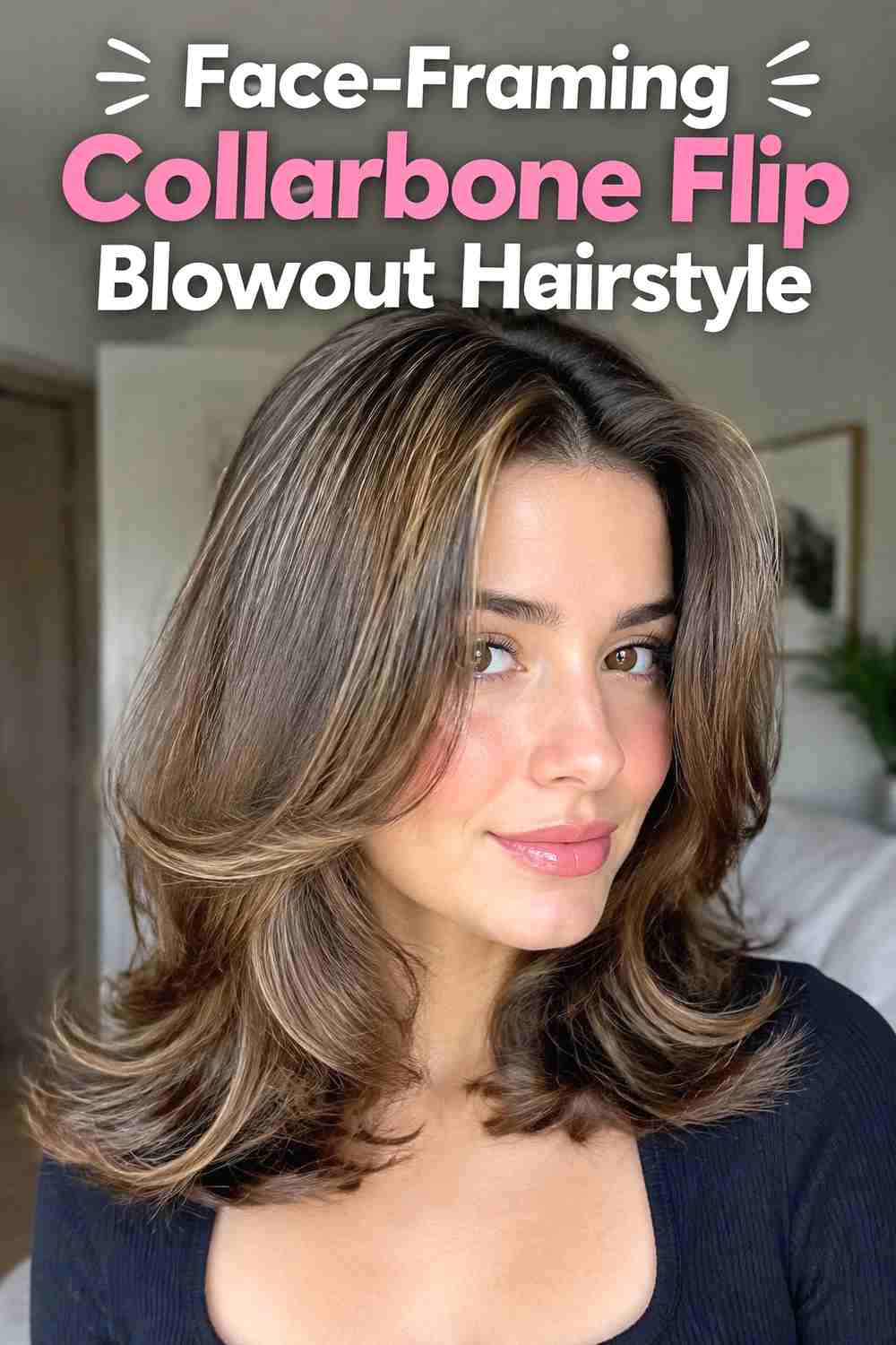 6. Face Framing Collarbone Flip Blowout Hairstyle