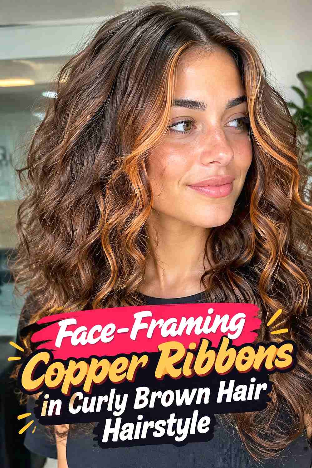 4. Face Framing Copper Ribbons In Curly Brown Hair Hairstyle