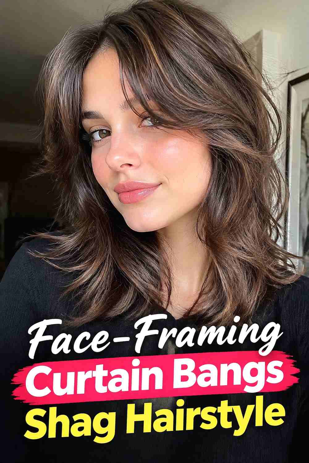 15. Face Framing Curtain Bangs Shag Hairstyle