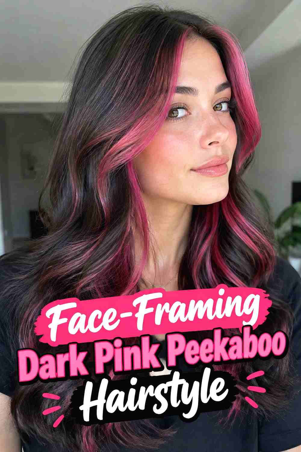 3. Face Framing Dark Pink Peekaboo Hairstyle