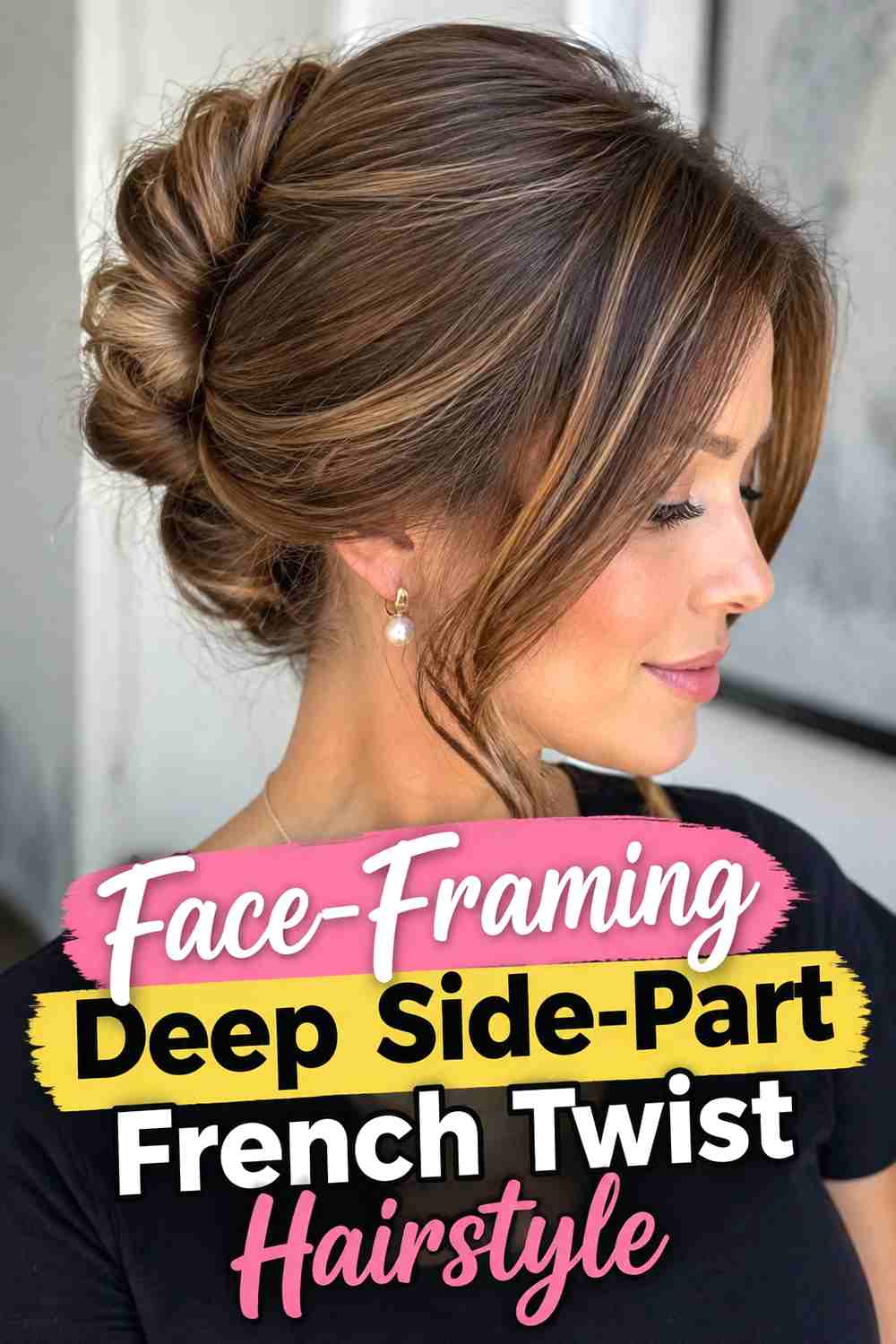 6. Face Framing Deep Side Part French Twist Hairstyle