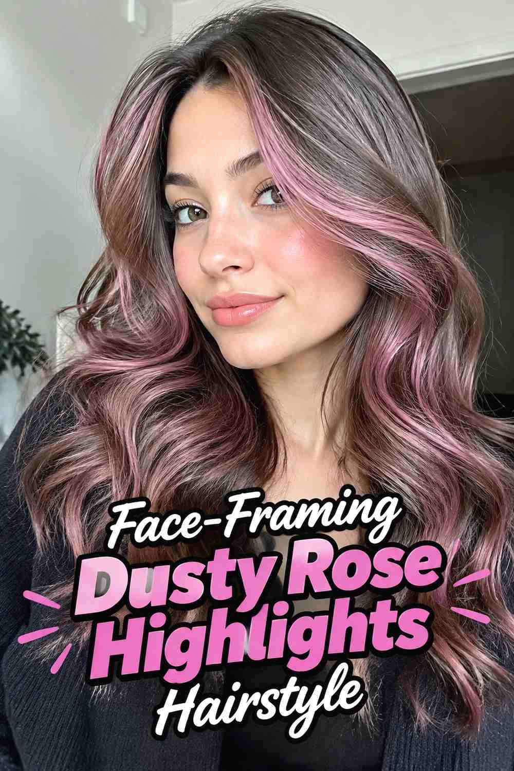 3. Face Framing Dusty Rose Highlights Hairstyle