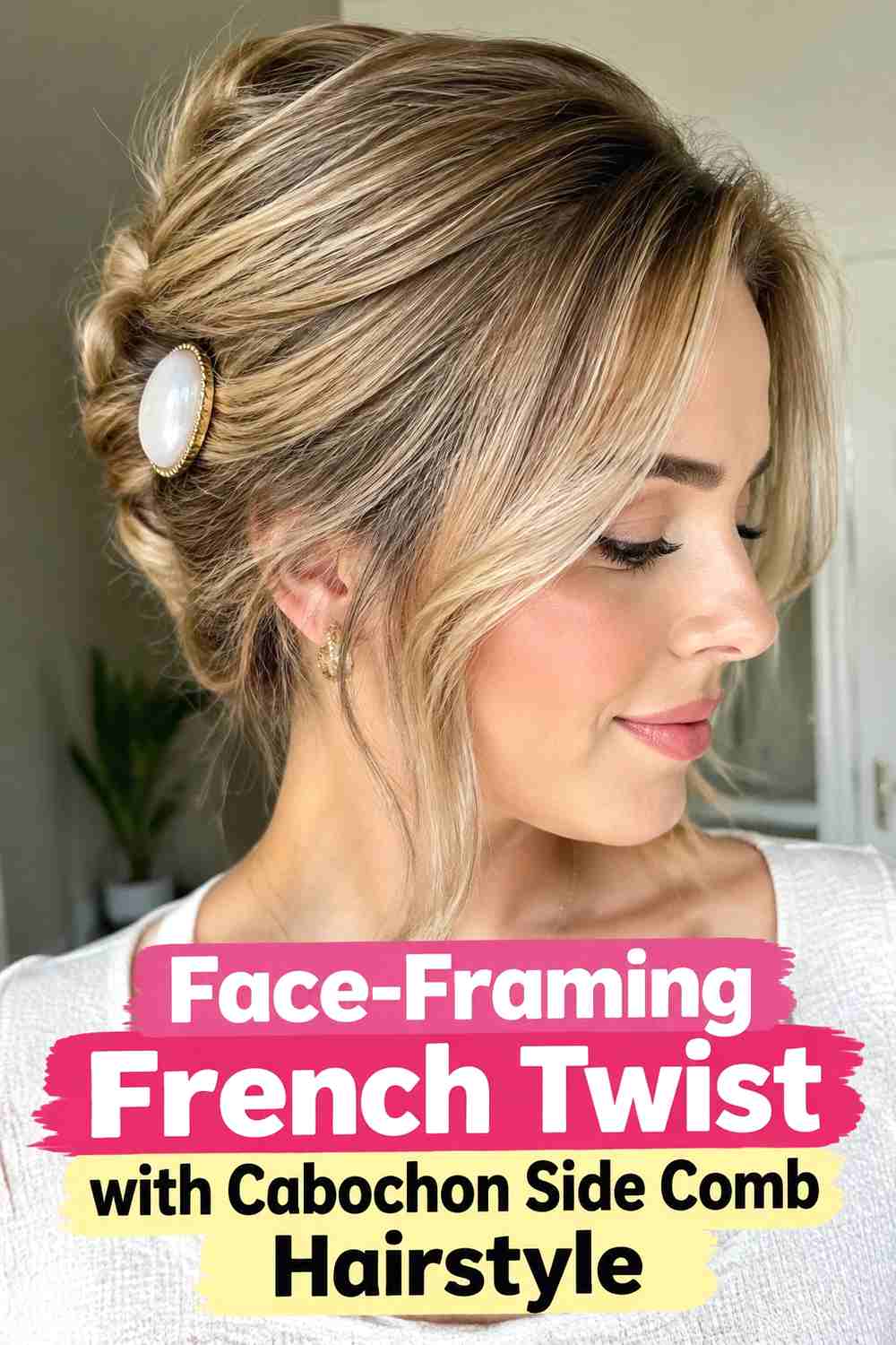 9. Face Framing French Twist With Cabochon Side Comb Hairstyle