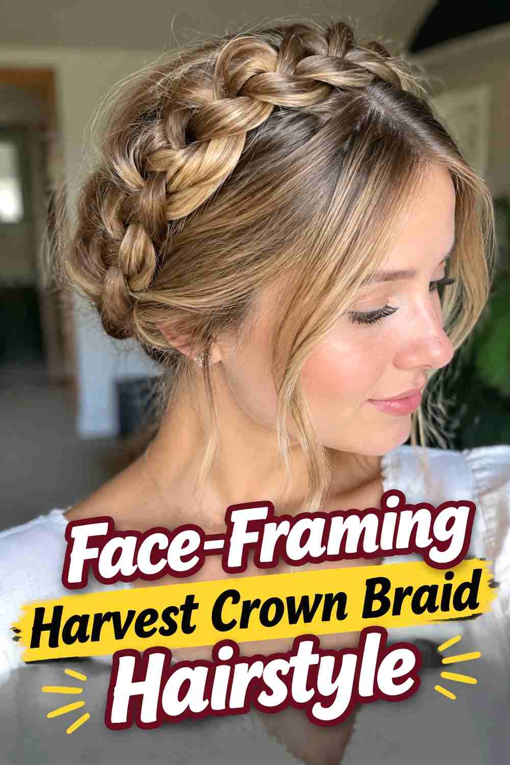 14. Face Framing Harvest Crown Braid Hairstyle