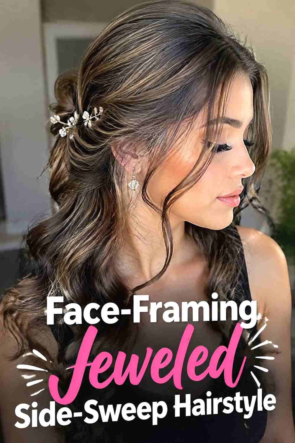 17. Face Framing Jeweled Side Sweep Hairstyle