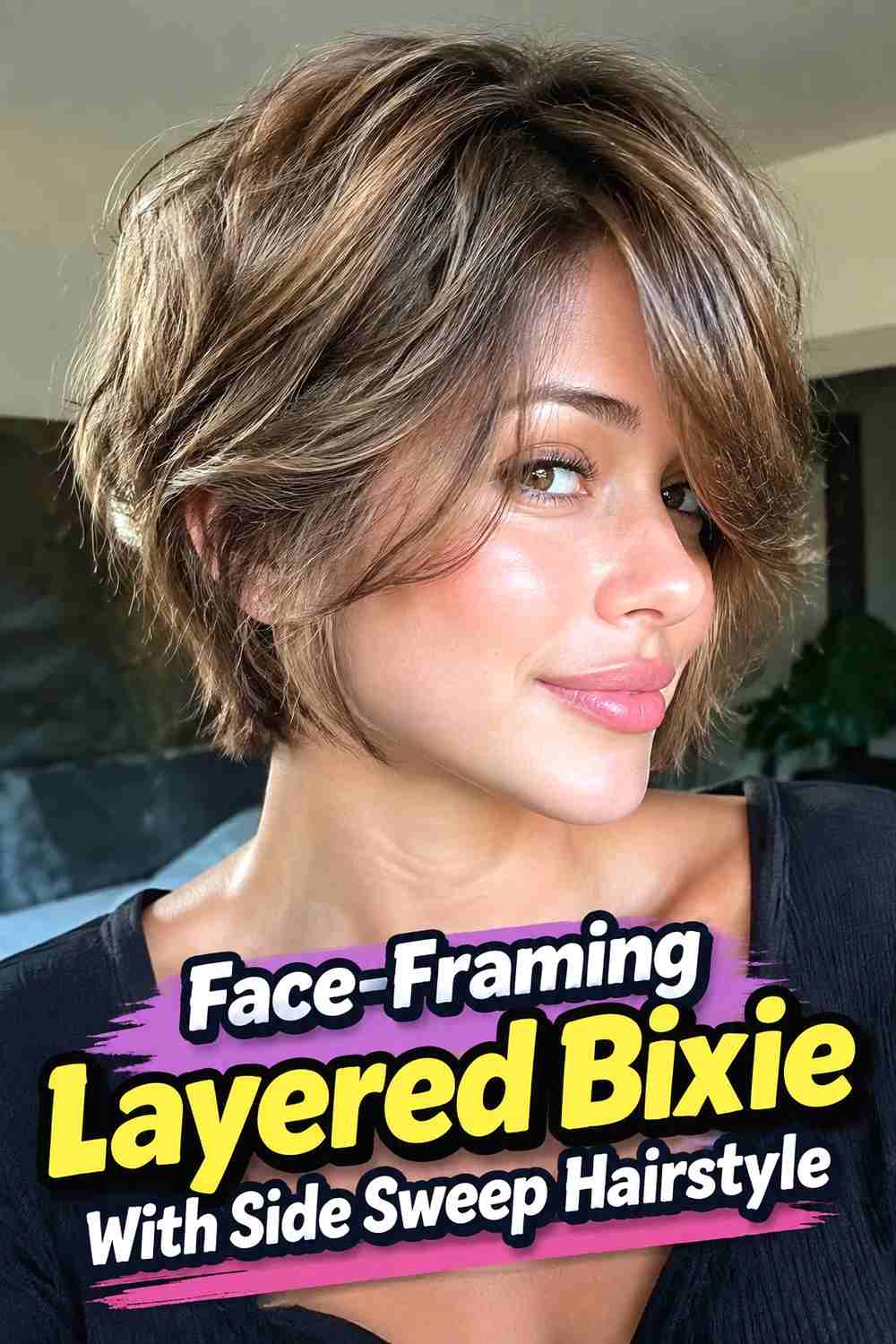 13. Face Framing Layered Bixie With Side Sweep Hairstyle