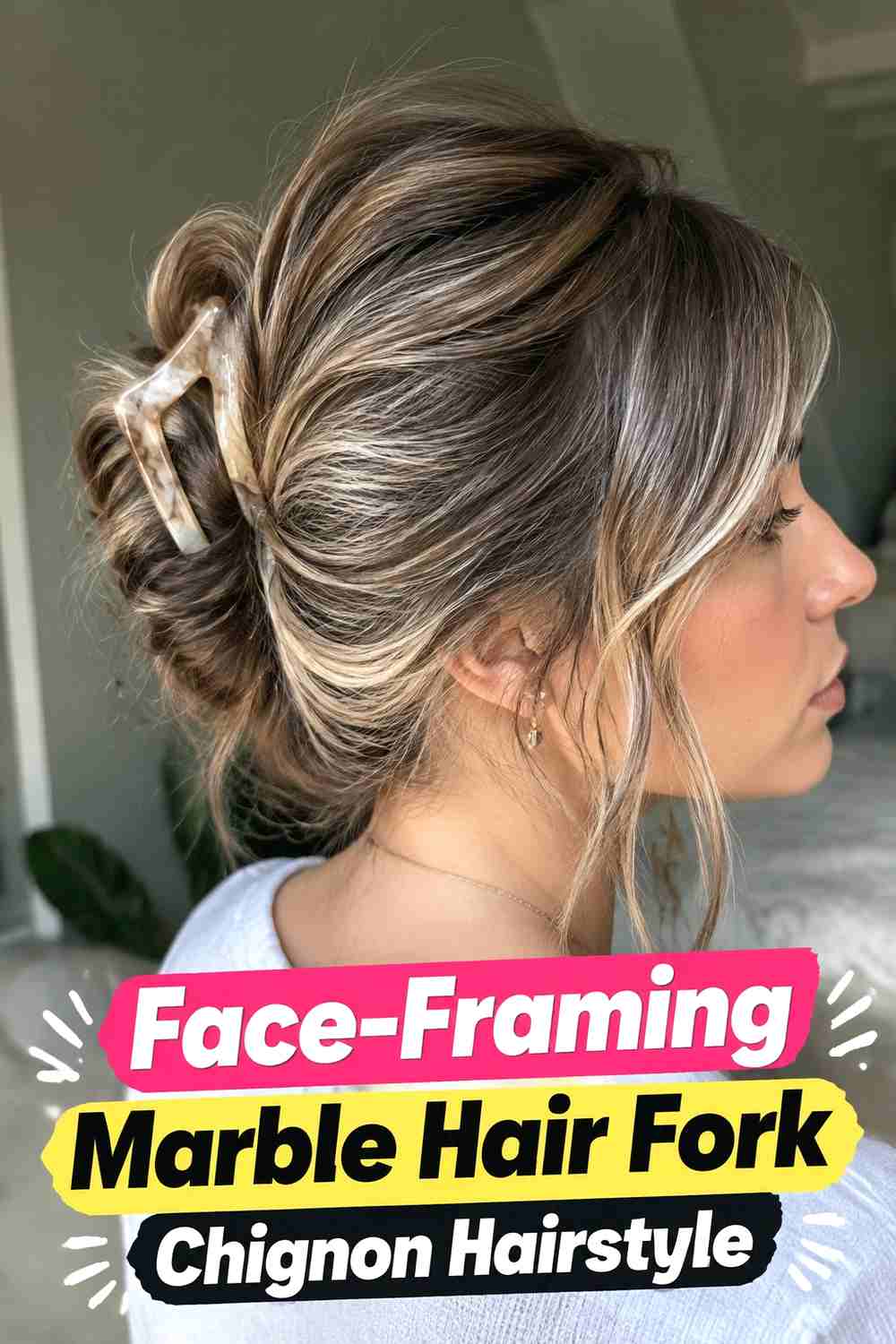 9. Face Framing Marble Hair Fork Chignon Hairstyle