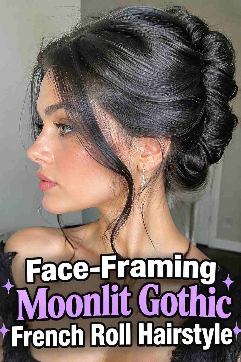 14. Face Framing Moonlit Gothic French Roll Hairstyle