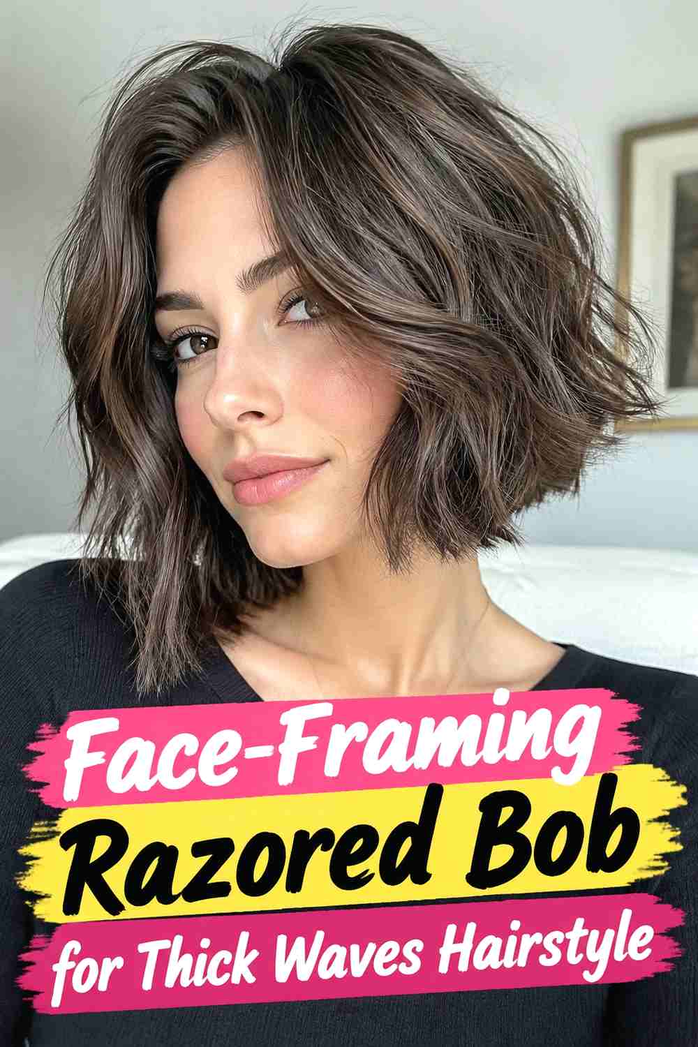 10. Face Framing Razored Bob For Thick Waves Hairstyle