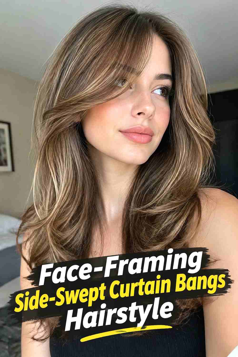 9. Face Framing Side Swept Curtain Bangs Hairstyle