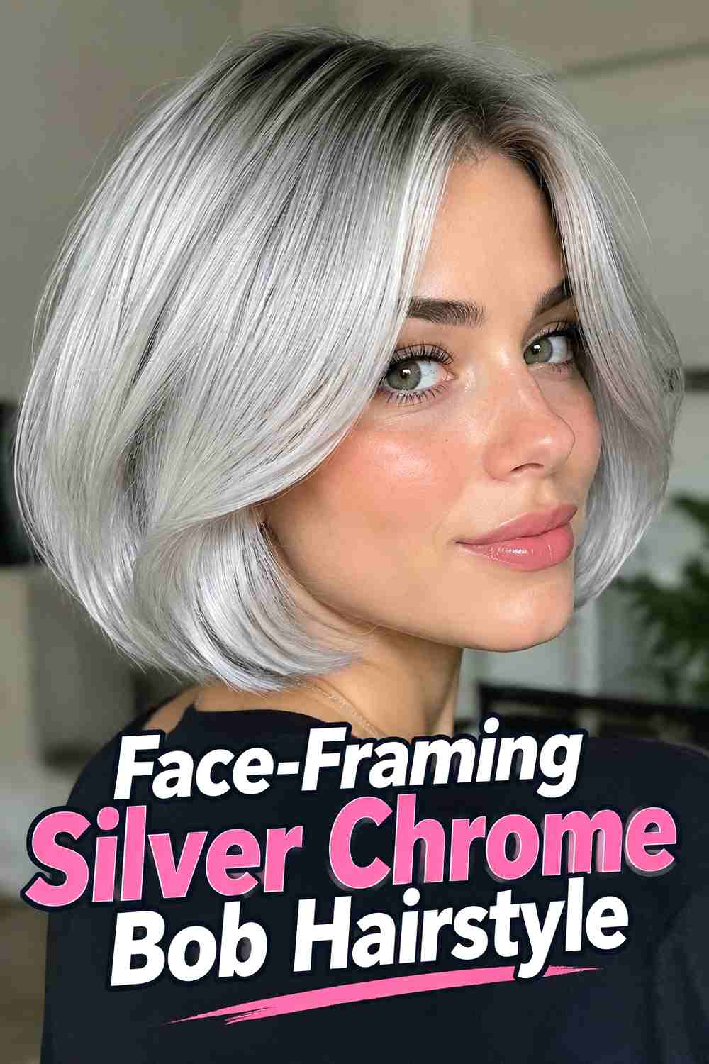9. Face Framing Silver Chrome Bob Hairstyle