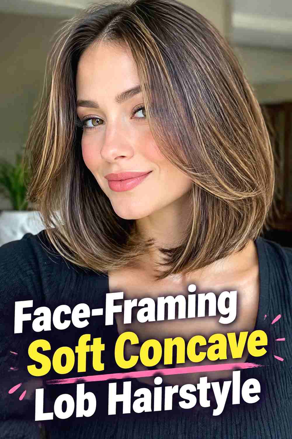 5. Face Framing Soft Concave Lob Hairstyle