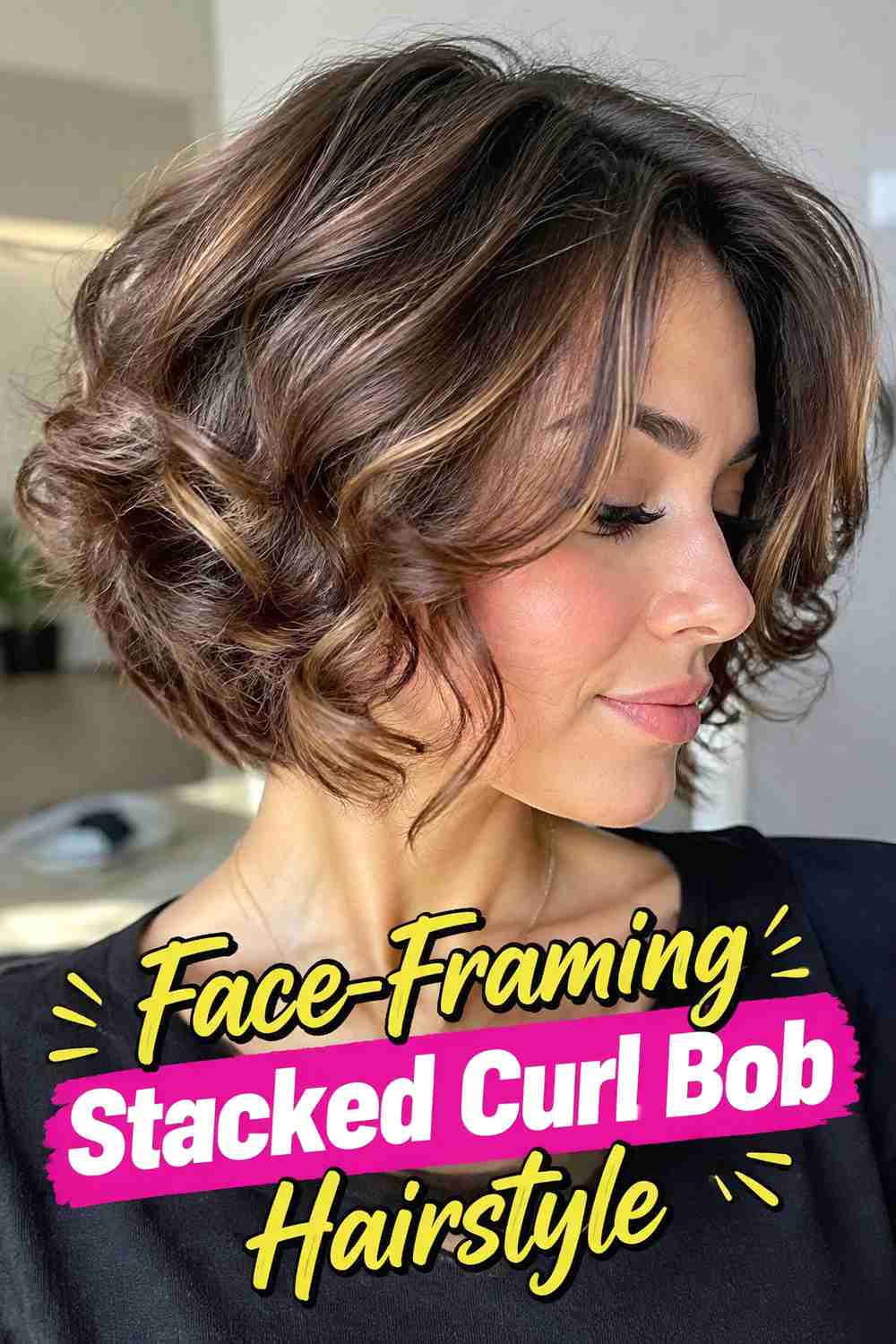 7. Face Framing Stacked Curl Bob Hairstyle