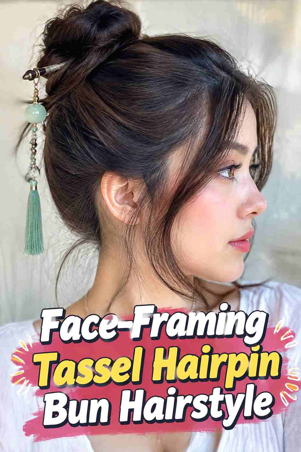 19. Face Framing Tassel Hairpin Bun Hairstyle