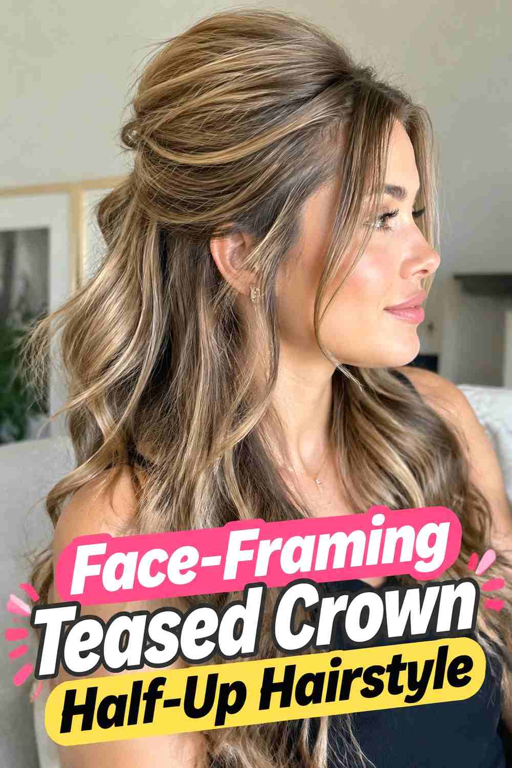 6. Face Framing Teased Crown Half Up Hairstyle