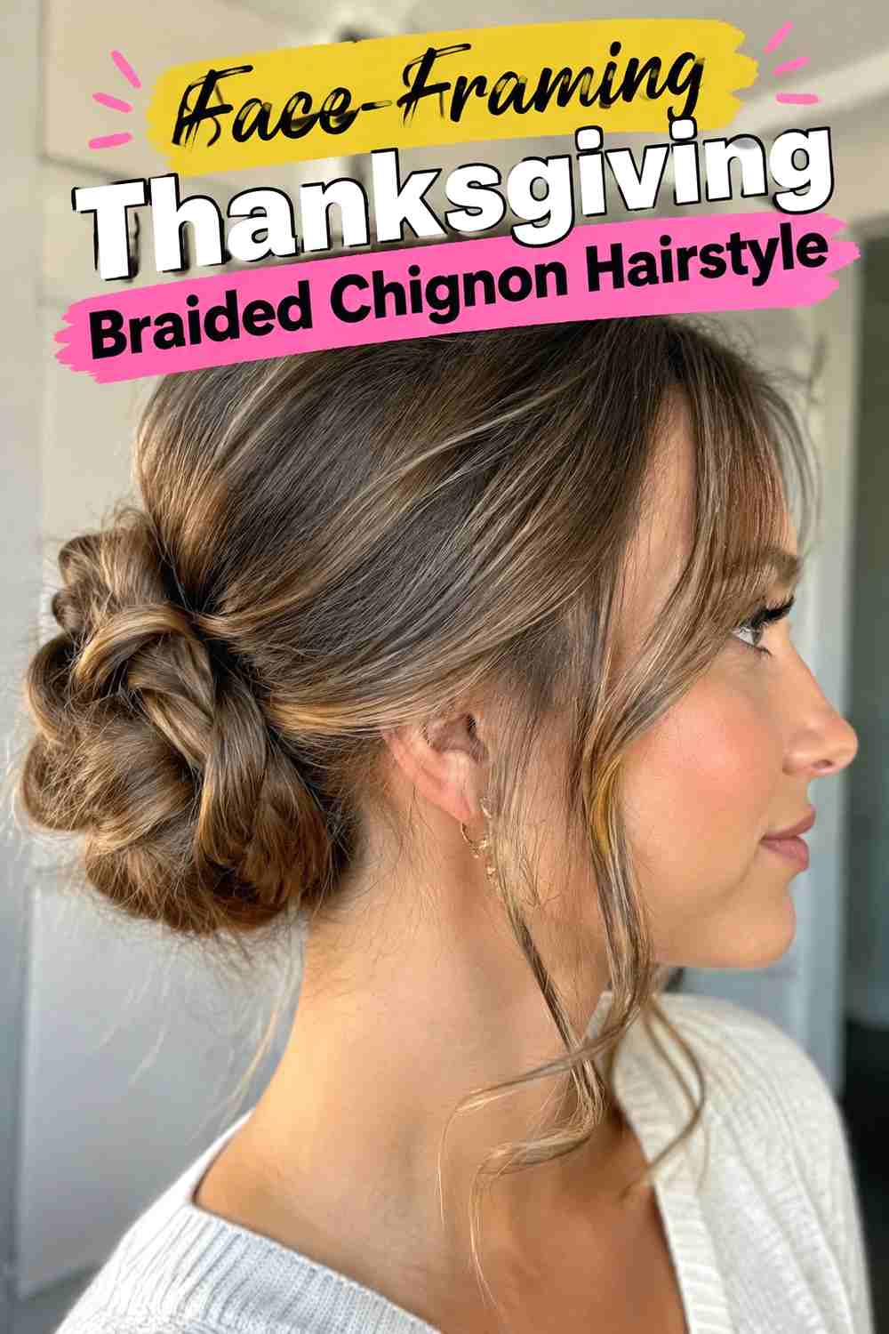 12. Face Framing Thanksgiving Braided Chignon Hairstyle