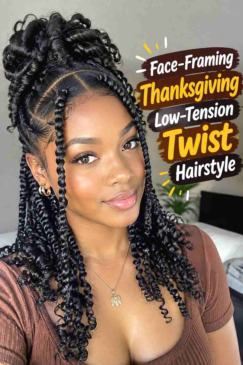 6. Face Framing Thanksgiving Low Tension Twist Hairstyle