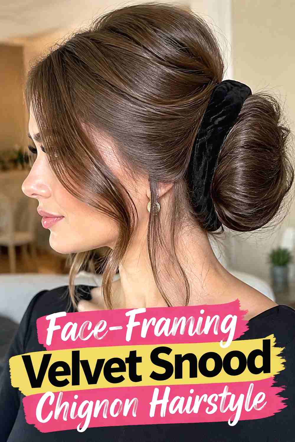 12. Face Framing Velvet Snood Chignon Hairstyle