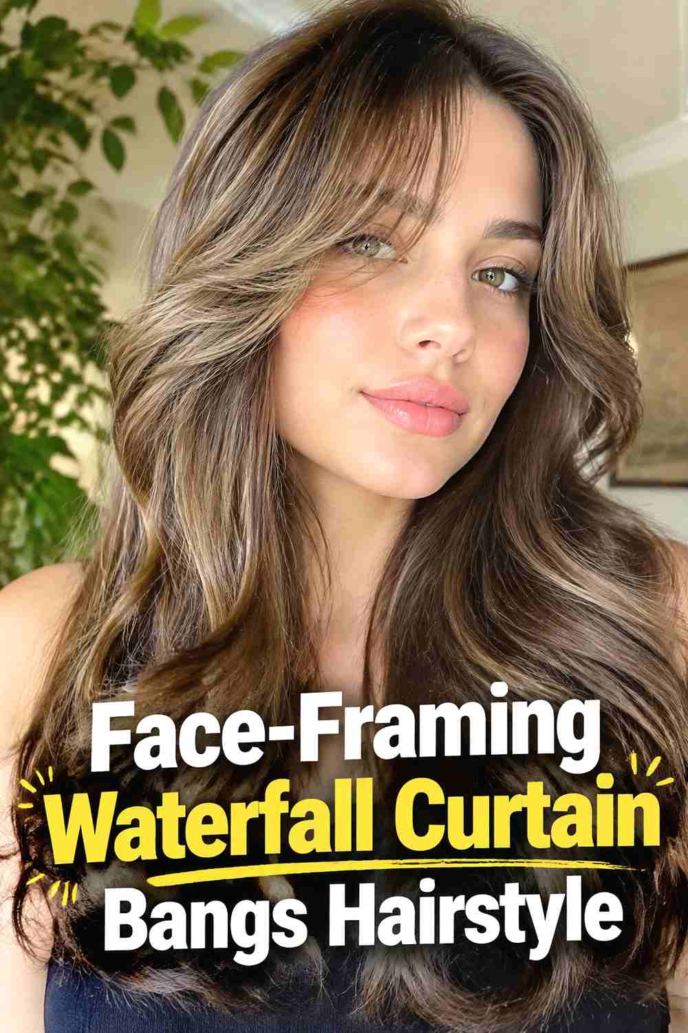 3. Face Framing Waterfall Curtain Bangs Hairstyle