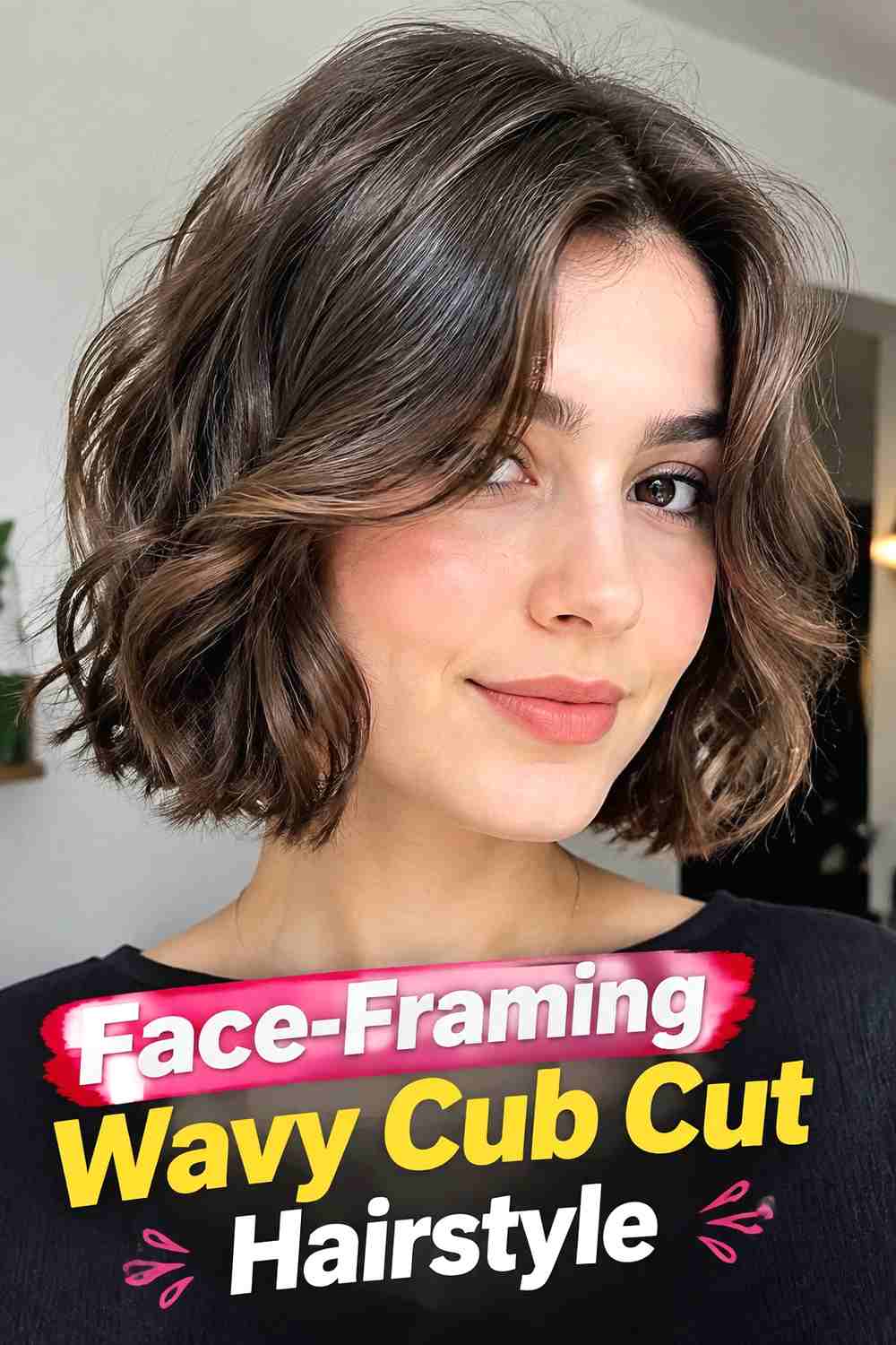 8. Face Framing Wavy Cub Cut Hairstyle
