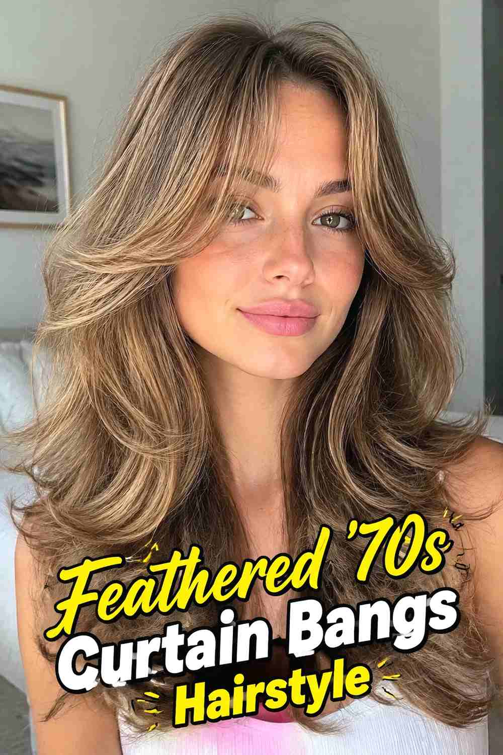 1. Feathered 70s Curtain Bangs Hairstyle